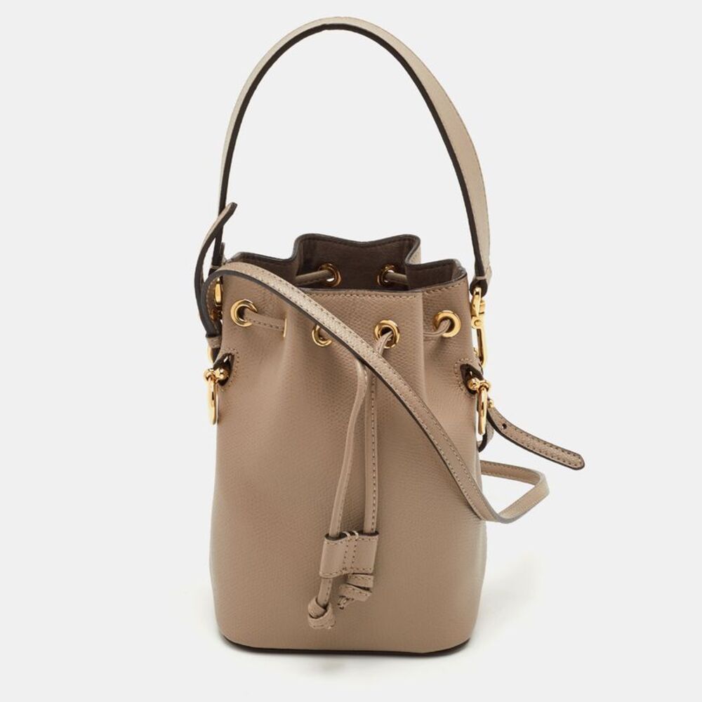 Fendi Mon Tresor Mini Grey Leather Drawstring Bucket Bag